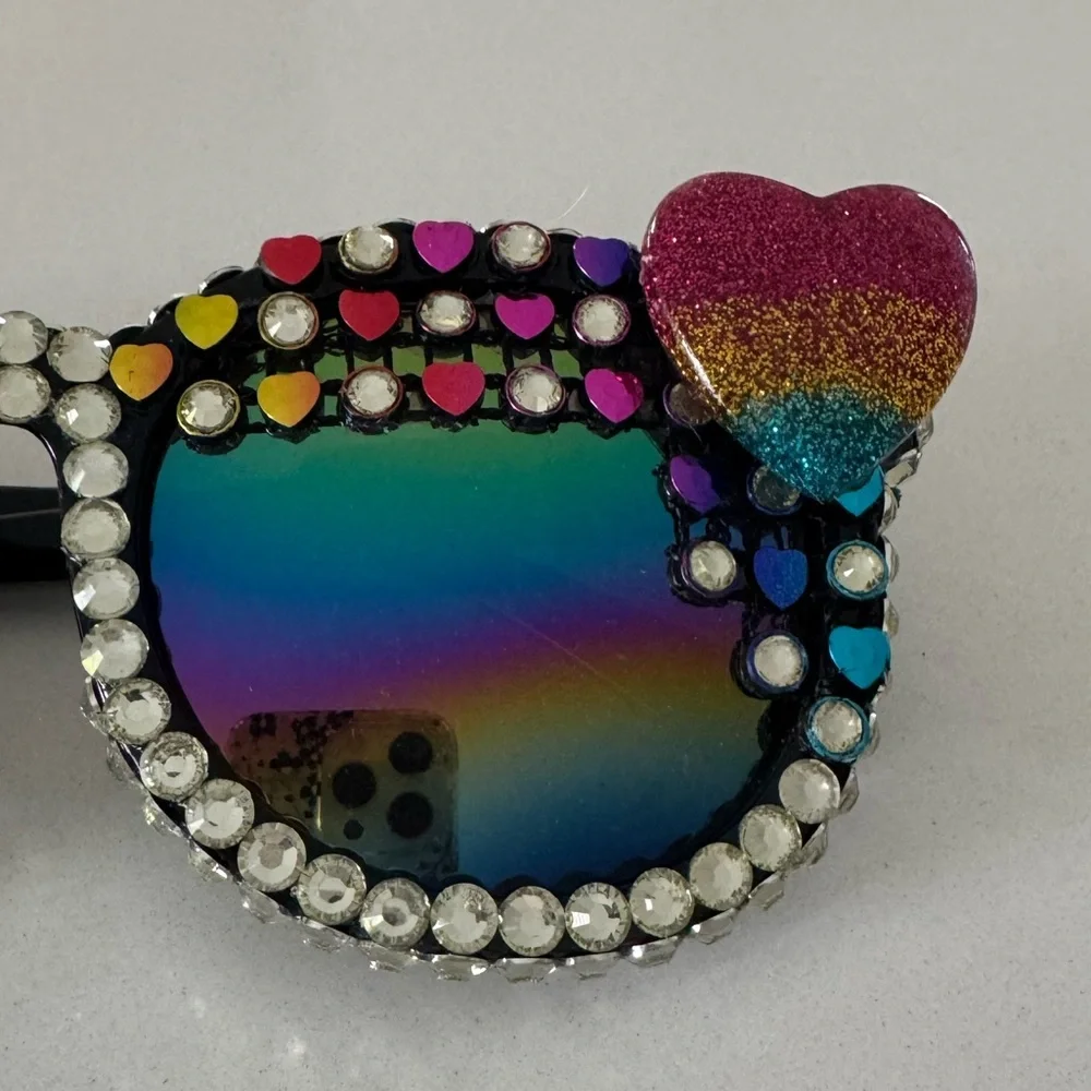 Handmade Colorful Heart Embellished Sunglasses